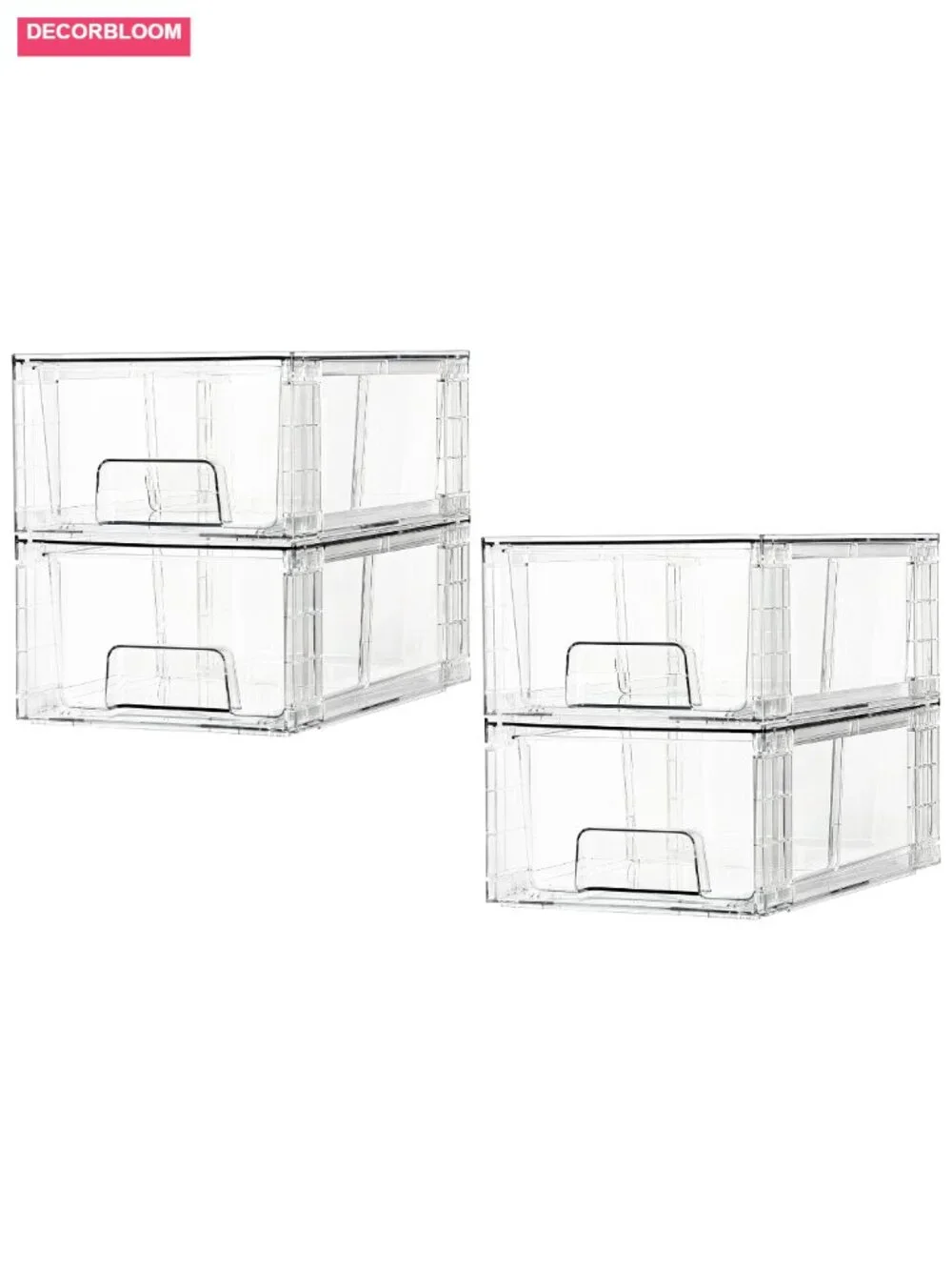Clear Acrylic Stackable Drawer Organizers 4 Pack with Handles Removable